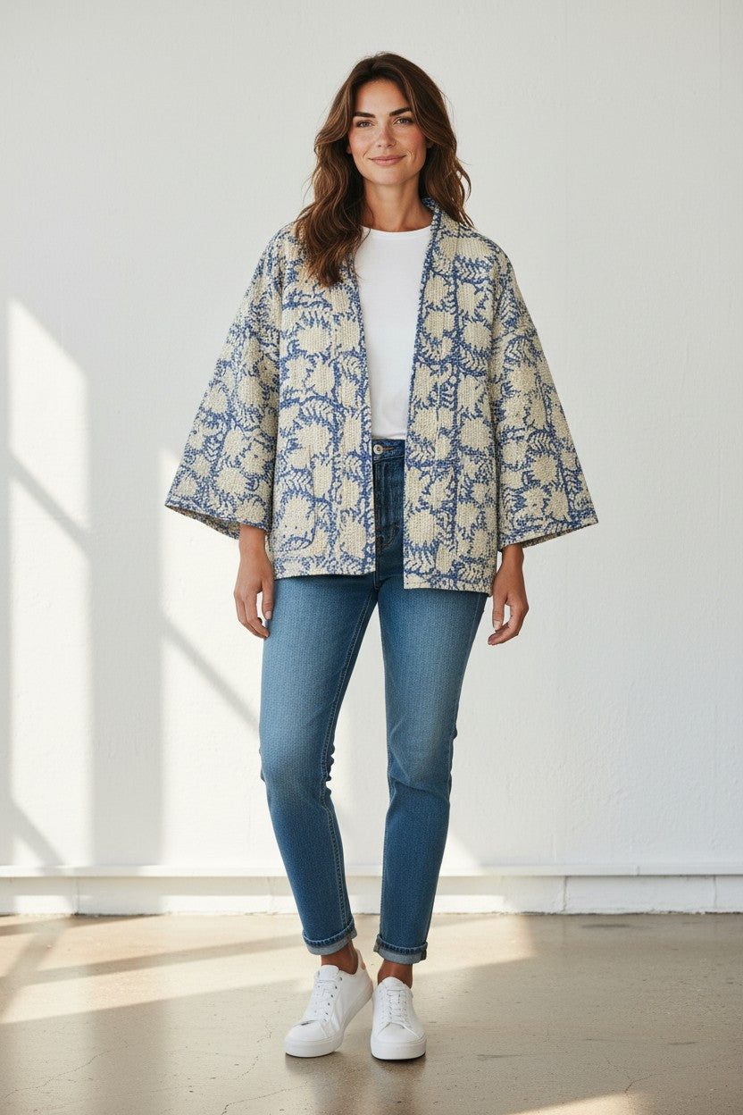 Blue Haveli – Cotton Kantha Reversible Jacket