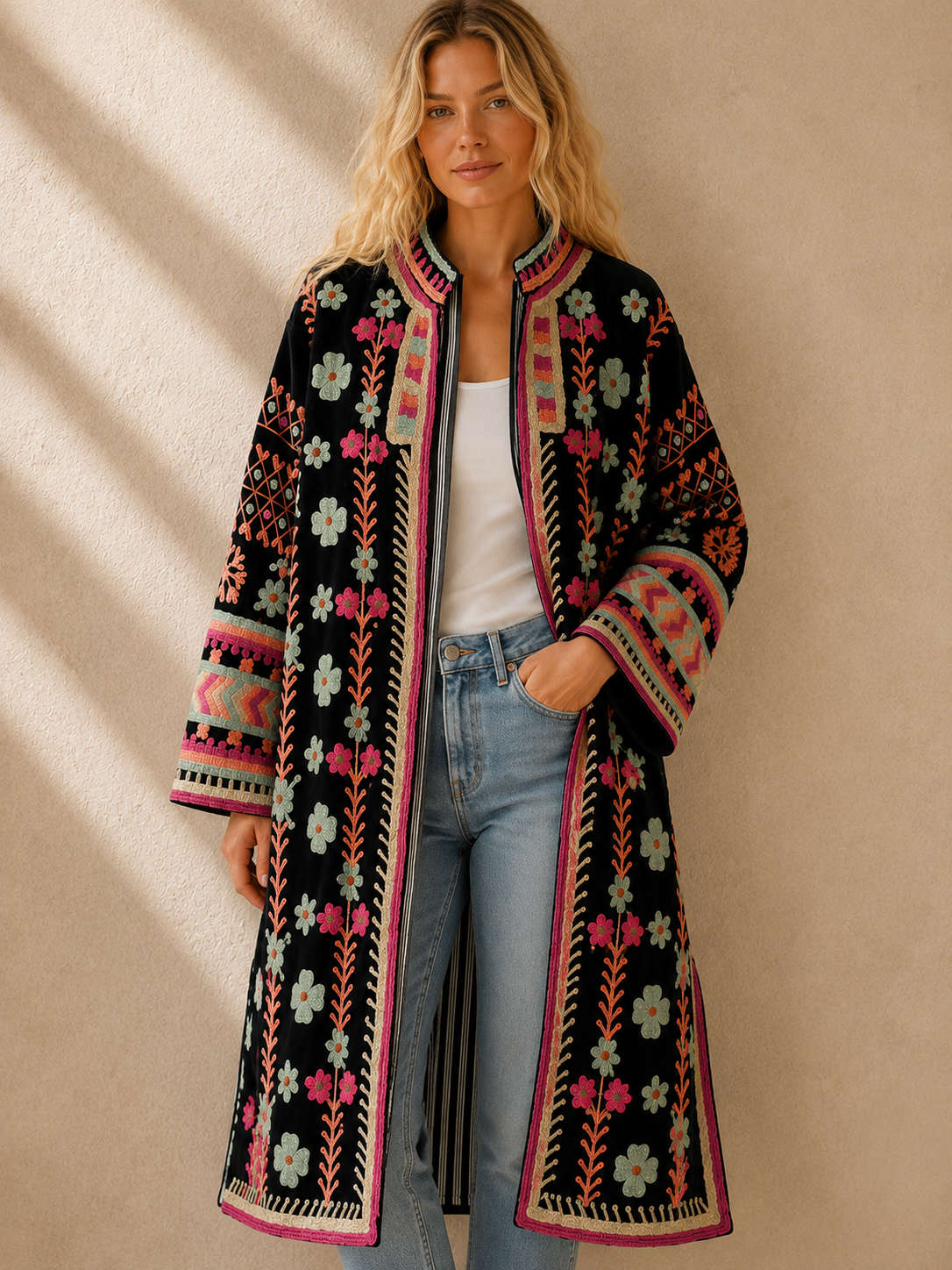 Midnight Yakh - Long Velvet Suzani Jacket