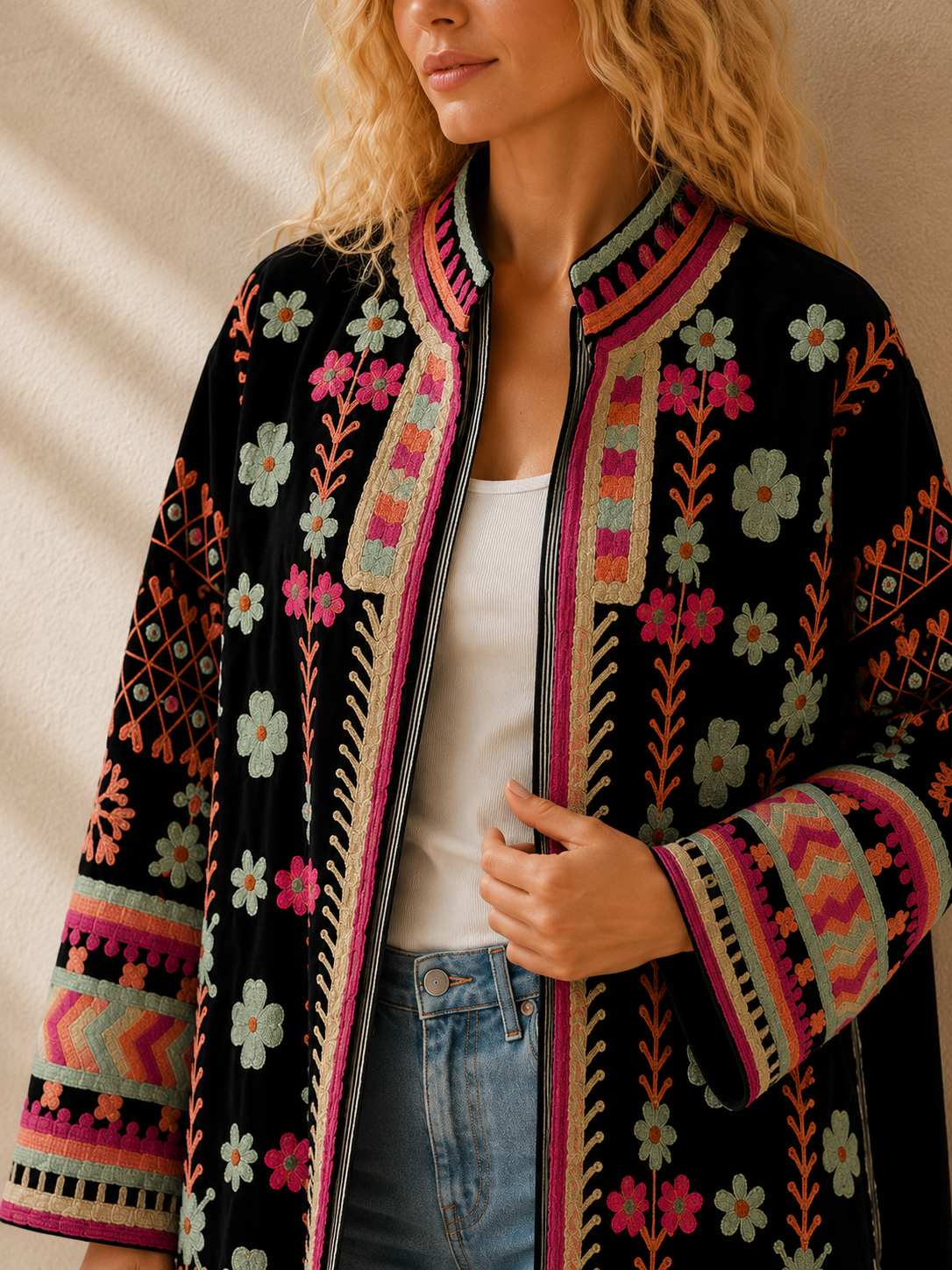 Midnight Yakh - Long Velvet Suzani Jacket