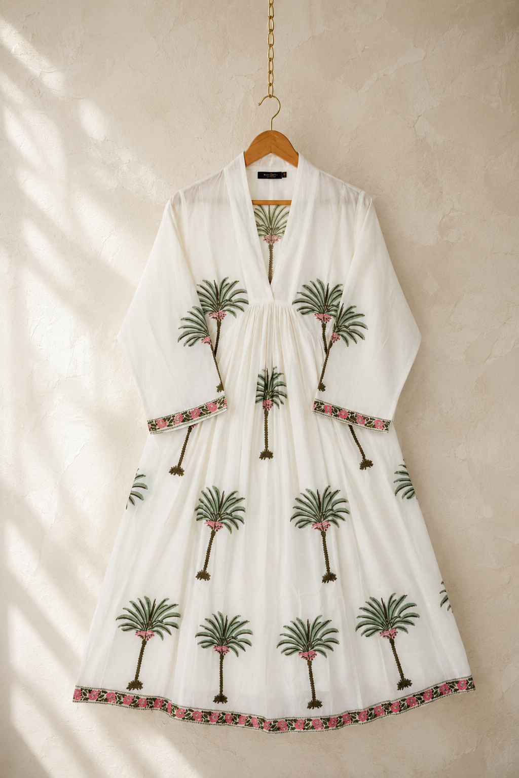The Amalfi Palm - Handprinted Cotton Long Kaftan
