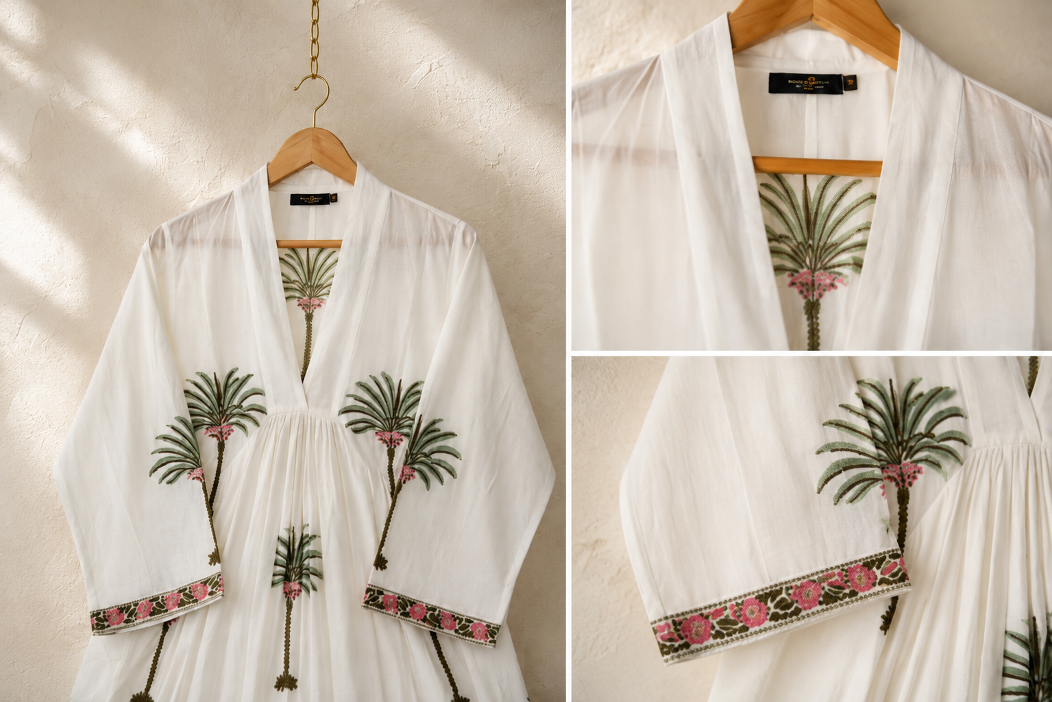 The Amalfi Palm - Handprinted Cotton Long Kaftan